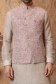 Light Grey Art Banarasi Silk Nehru Jacket (NMK-5610)