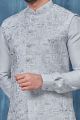 Light Grey Art Banarasi Silk Nehru Jacket (NMK-7354)