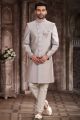 Light Grey Art Silk Mens Indo Western (NMK-7281)