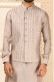 Light Grey Art Silk with Mirror Work Nehru Jacket (NMK-6343)