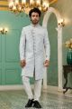 Light Grey Imported Jaquard Silk Indo Western (NMK-7142)