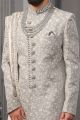 Light Grey Lucknowi Embroidered Sherwani (NMK-5557)