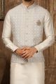 Light Grey Lucknowi Nehru Jacket (NMK-6307)