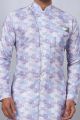 Light Lavender Cotton Printed Mens Indo Western (NMK-6938)