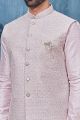 Light Onion Pink Art Banarasi Silk Nehru Jacket (NMK-7357)