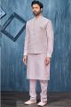 Light Onion Pink Art Banarasi Silk Nehru Jacket (NMK-7357)