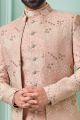 Light Onion Pink Embroidered Art Silk Indo Western (NMK-7641)