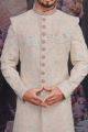 Light Peach Cream Georgette Lucknowi Sherwani (NMK-4765)