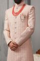 Light Peach Lucknowi Mens Sherwani (NMK-5562)