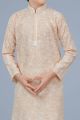 Light Peach Printed Cotton Silk Boys Kurta Pajama (NKK-709)