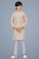 Light Peach Printed Cotton Silk Boys Kurta Pajama (NKK-709)