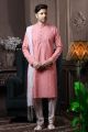 Light Peach Silk Mens Kurta Pajama (NMK-6063)