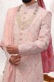 Light Pink Georgette Lucknowi Embroidered Sherwani (NMK-5544)