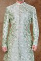 Light Pista Art Silk Mens Sherwani (NMK-6760)