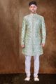 Light Pista Art Silk Mens Sherwani (NMK-6760)