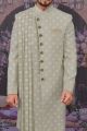 Light Pista Cream Georgette Lucknowi Sherwani (NMK-4774)