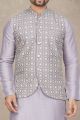 Light Purple Tussar Silk Mens Nehru Jacket (NMK-6971)