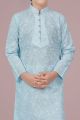 Light Sky Blue Printed Cotton Silk Boys Kurta (NKK-707)