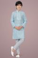 Light Sky Blue Printed Cotton Silk Boys Kurta (NKK-707)