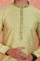 Light Yellow Jaquard Silk Brocade Kurta (NMK-7755)