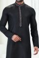 Linen Cotton Black Mens Kurta Pajama (NMK-6654)