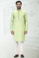 Linen Cotton Pista Green Kurta Pajama (NMK-6659)