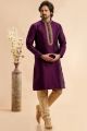 Magenta Jaquard Art Silk Kurta Pajama (NMK-7926)