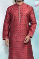 Magenta Jaquard Silk Brocade Kurta Pajama (NMK-4929)