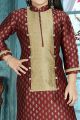 Maroon, Antique Jaquard Girls Salwar Kameez (NFG-211)