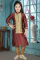 Maroon, Antique Jaquard Girls Salwar Kameez (NFG-211)