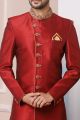 Maroon Art Banarasi Silk Mens Indo Western (NMK-5972)