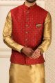 Maroon Art Banarasi Silk Nehru Jacket (NMK-6299)