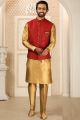 Maroon Art Banarasi Silk Nehru Jacket (NMK-6299)