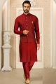 Maroon Art Banarasi Silk Nehru Jacket (NMK-6321)