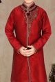 Maroon Art Dupion Boys Sherwani (NKK-464)