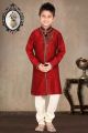 Maroon Art Dupion Boys Sherwani (NKK-464)