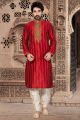 Maroon Art Dupion Kurta Pajama (NMK-2936)