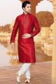 Maroon Art Dupion Kurta Pajama (NMK-2942)