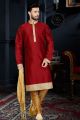 Maroon Art Dupion Kurtas for Men (NMK-3447)