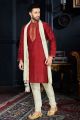 Maroon Art Dupion Mens Kurta Pajama (NMK-3416)