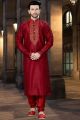 Maroon Art Dupion Regular Kurta Pajama (NMK-3765)