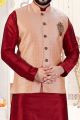 Maroon Art Silk Jacket Style Kurta Pajama (NMK-4265)