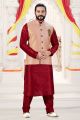 Maroon Art Silk Jacket Style Kurta Pajama (NMK-4265)