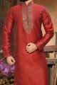 Maroon Art Silk Kurta Pajama (NMK-2643)