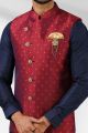 Maroon Banarasi Silk Nehru Jacket (NMK-5877)