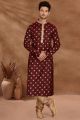 Maroon Cotton Printed Kurta Pajama (NMK-5481)