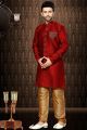 Maroon Giccha Silk Men's Indo Western Kurta (NMK-3190)