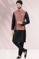 Maroon Jaquard Banarasi Silk Nehru Jacket (NMK-6690)