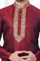 Maroon Jaquard Indian Kurta Pajama (NMK-7820)