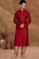 Maroon Jaquard Kurta Pajama (NMK-5483)